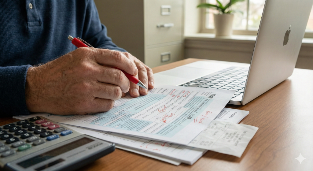 정책자금 신청 전 필수 서류인 국세 및 지방세 완납 증명서를 검토하는 꼼꼼한 손길